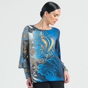 Antique Paisley Print Hi-Low Peekaboo Cuff Tunic -